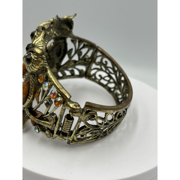 Vintage Owl Gold Tone Cuff Clamper Bangle Bracelet HANDMADE VTG SEE ALL - Picture 6 of 16